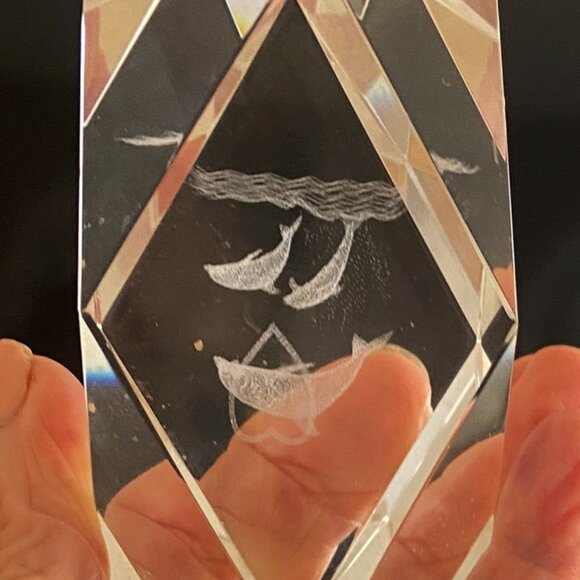 Clear Crystal Glass Paperweight Fish Swimming Through Heart Diamond Shape Angled - Picture 2 of 4